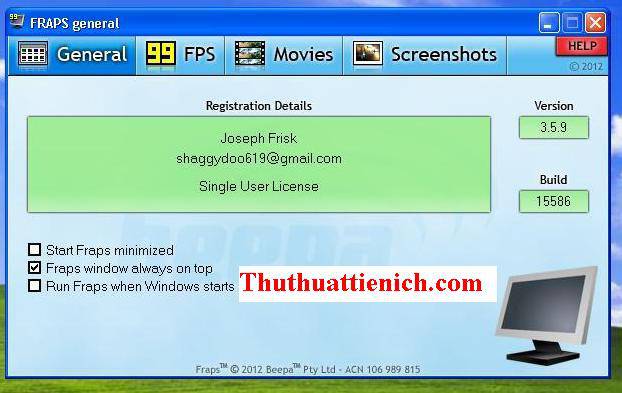 Phần mềm quay video game Fraps 3.5.9 full crack