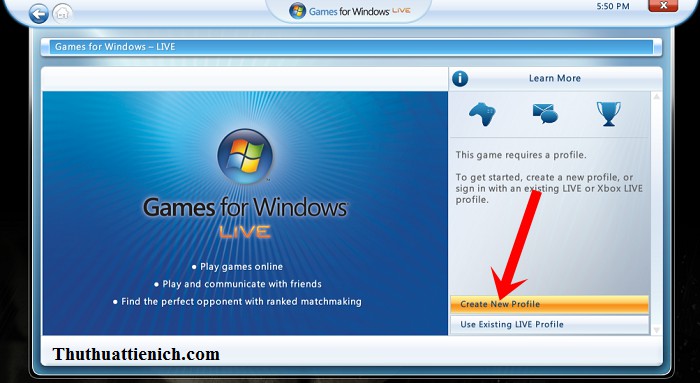Cách tạo tài khoản Game For Windows Live chơi game Offline