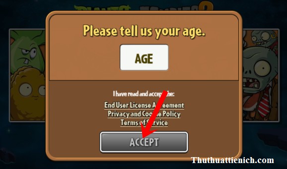 Nhập tuổi > 18 để có thể chơi game