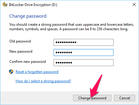 Geben Sie das alte und das neue Passwort ein und klicken Sie auf die Schaltfläche Passwort ändern