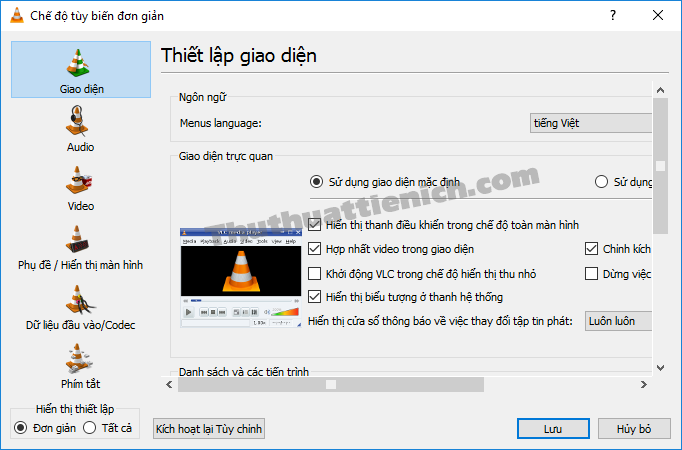 Phần mềm VLC Media Player giao diện tiếng Việt
