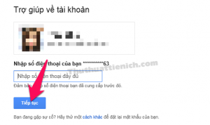 Nhập số điện thoại khôi phục rồi nhấn nút Tiếp tục Nhập số điện thoại khôi phục rồi nhấn nút Tiếp tục
