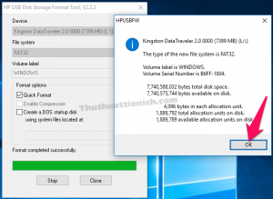 Format USB xong, bạn nhấn nút OK để đóng thông báo Format USB xong, bạn nhấn nút OK để đóng thông báo