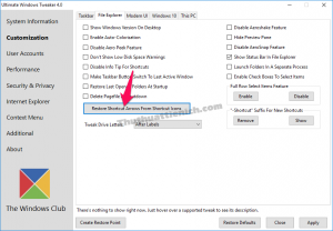 Nhấn nút Restore Shortcut Arrows From Shortcut Icons để khôi phục Nhấn nút Restore Shortcut Arrows From Shortcut Icons để khôi phục
