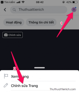 Mở trang Fanpage, nhấn vào ảnh đại diện của trang góc trên cùng bên phải chọn Chỉnh sửa Trang