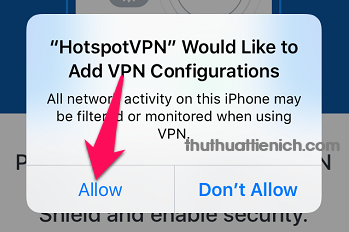 Nhấn nút Allow để cho phép VPN cấu hình mạng