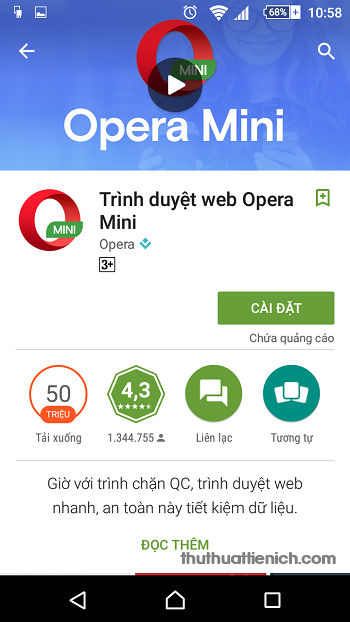 Vào Facebook bị chặn trên Android bằng ứng dụng Opera mini