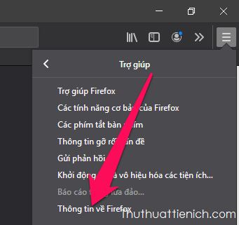 Chọn Thông tin về Firefox