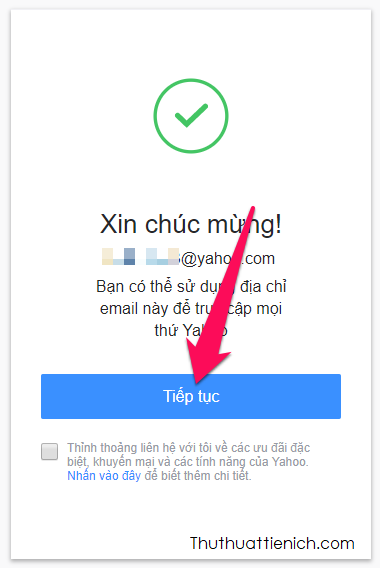 Chúc mừng bạn đã đăng ký tài khoản Yahoo thành công