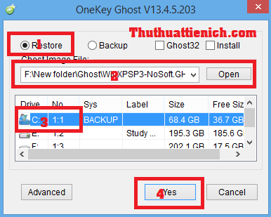 Hướng dẫn sử dụng OneKey Ghost để bung file ghost