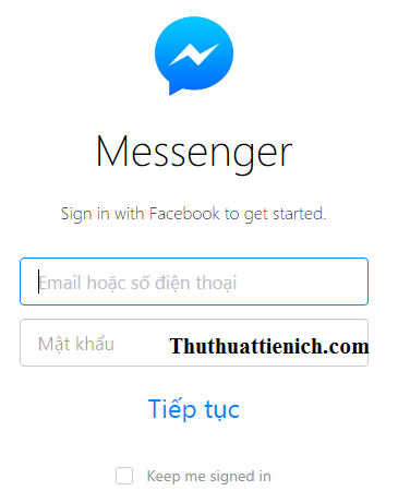 Giao diện đăng nhập Messenger.com