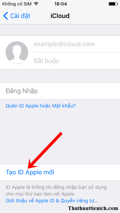 Nhấn nút tạo ID Apple mới