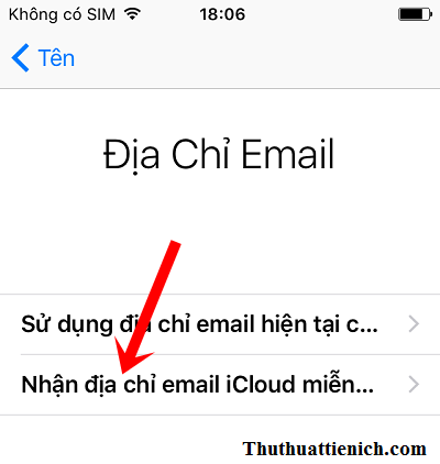Chọn Nhận địa chỉ email iCloud miễn phí