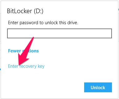 Nhấn vào dòng Enter recovery key