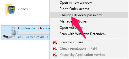 Nhấn chuột phải vào ổ đĩa chọn Change BitLocker password