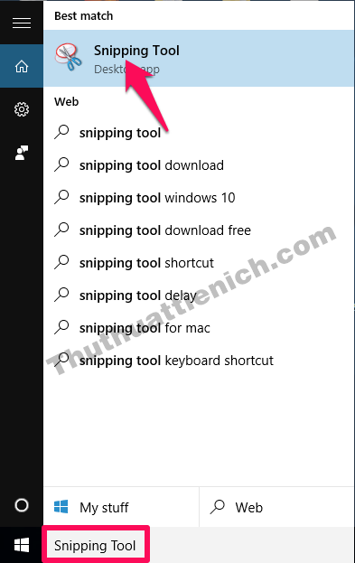 Tìm công cụ Snipping Tool bằng khung tìm kiếm của Windows