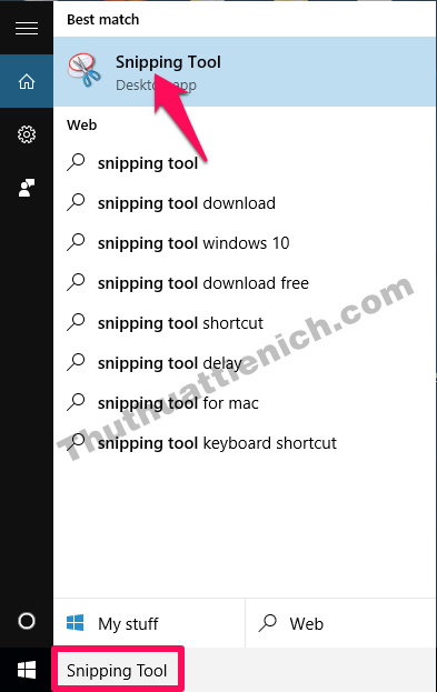 TÃ¬m cÃ´ng cá»¥ Snipping Tool báº±ng khung tÃ¬m kiáº¿m cá»§a Windows