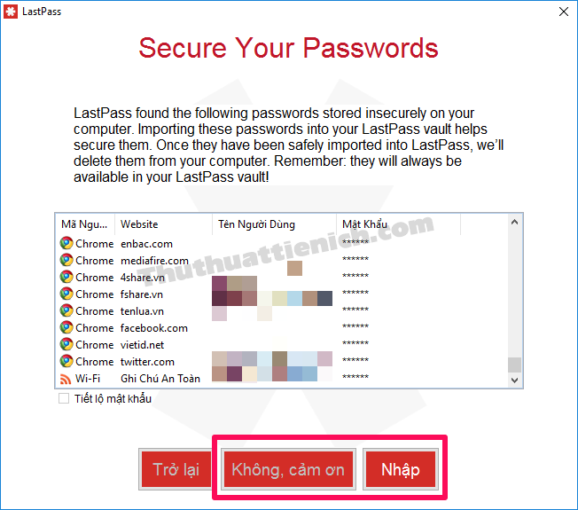 Đồng bộ các mật khẩu đã lưu trên các trình duyệt web hoặc không