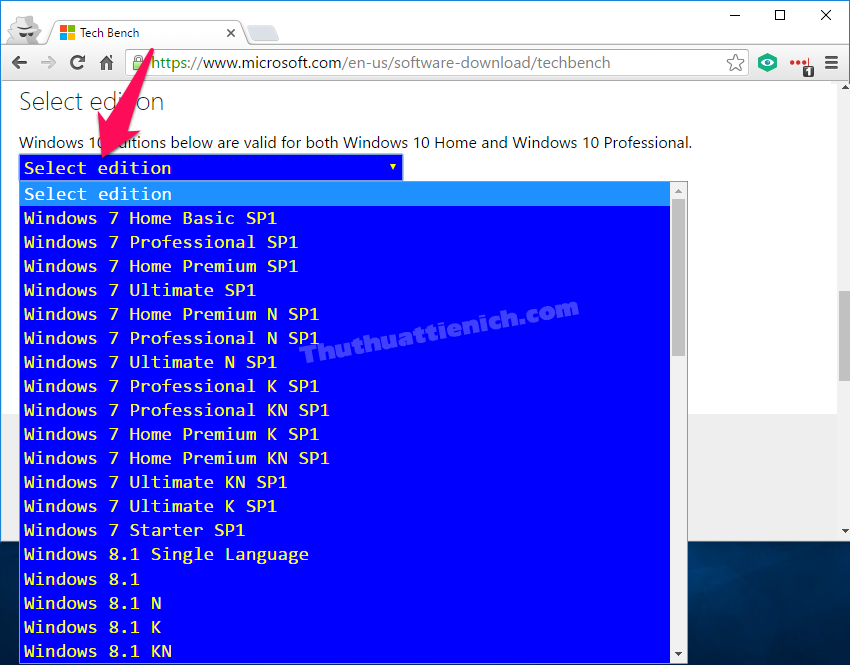 Chọn phiên bản Windows 7/8.1 bạn cần download