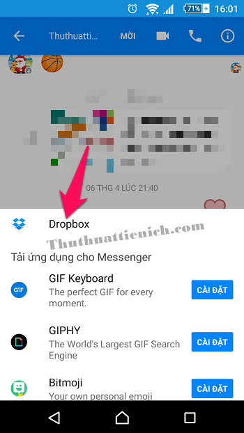 Chọn Dropbox trong cửa sổ tùy chọn