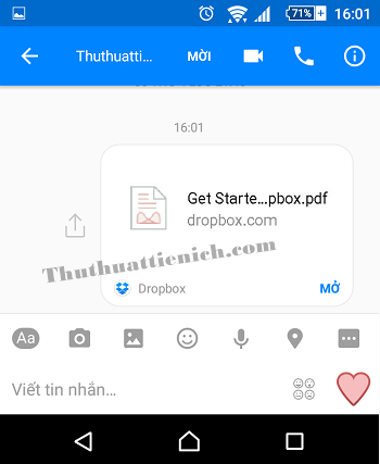 Gửi tập tin trên Dropbox thông qua Messenger thành công