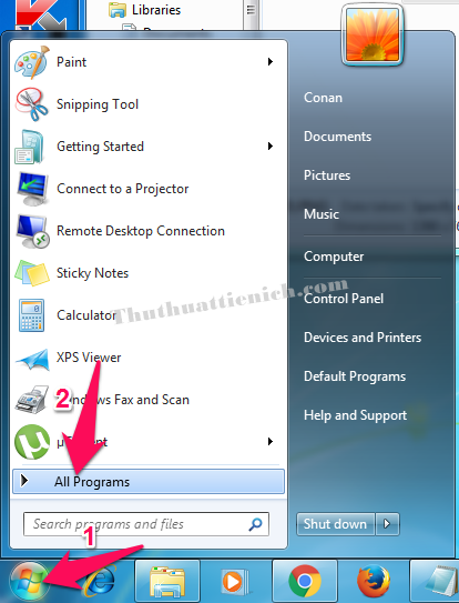 Nhấn nút Start menu (hoặc nút Windows trên bàn phím) chọn All programs