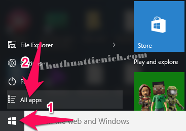 Nhấn nút Start menu (hoặc phím Windows trên bàn phím) chọn All apps