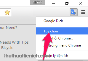 Mở cài đặt bằng cách nhấn chuột phải lên Google dịch chọn Tùy chọn