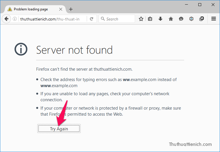 Chưa bật chế độ duyệt web Offline, bạn sẽ nhận được thông báo Server not found