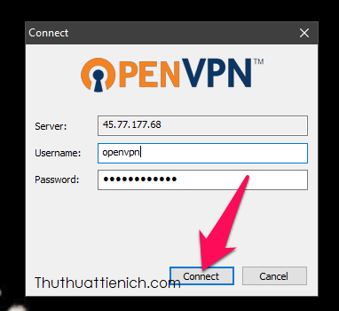 Nhập lại tên đăng nhập (username) và mật khẩu (password) được nhận trong email rồi nhấn nút Connect
