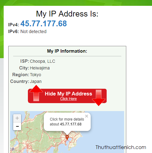 Kiểm tra địa chỉ IP, bạn sẽ thấy địa chỉ và vị trí của bạn đã được thay đổi