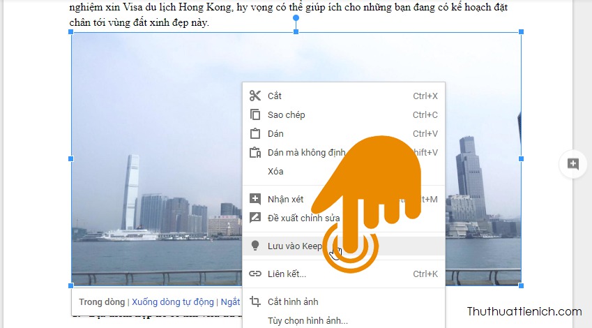 Nhấn chuột vào hình ảnh trên Google Docs chọn Lưu vào Keep