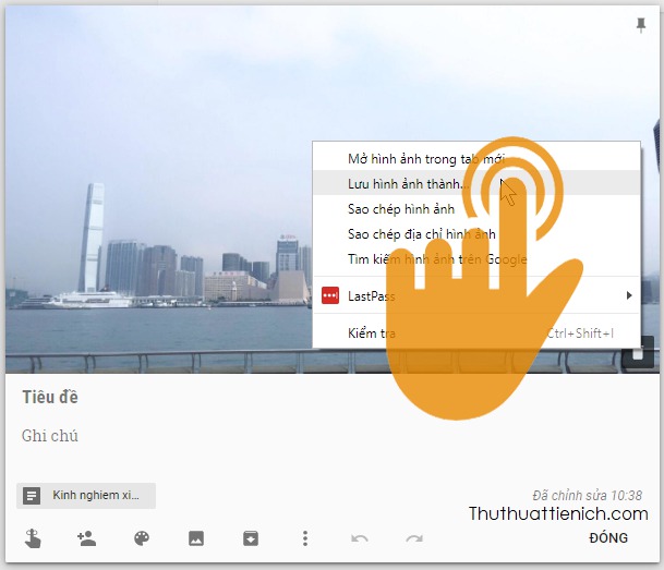 Sau khi hình ảnh được mở trong Keep, bạn nhấn chuột phải lên hình ảnh chọn Lưu hình ảnh thành...