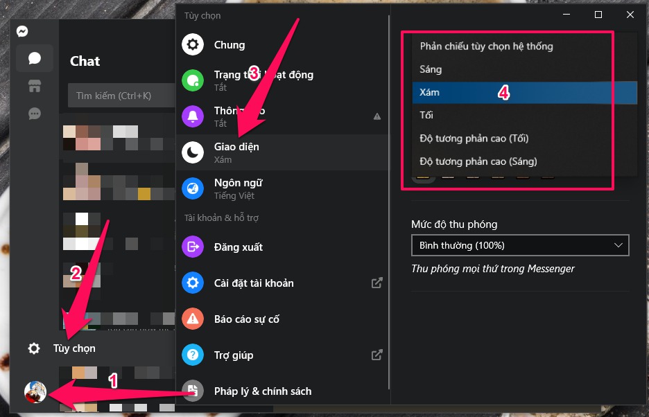 Cách bật chế độ Dark Mode (giao diện tối) trong Messenger trên máy tính