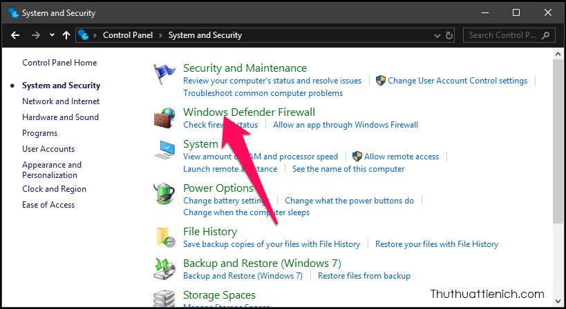 Nhấn chọn Windows Defender Firewall