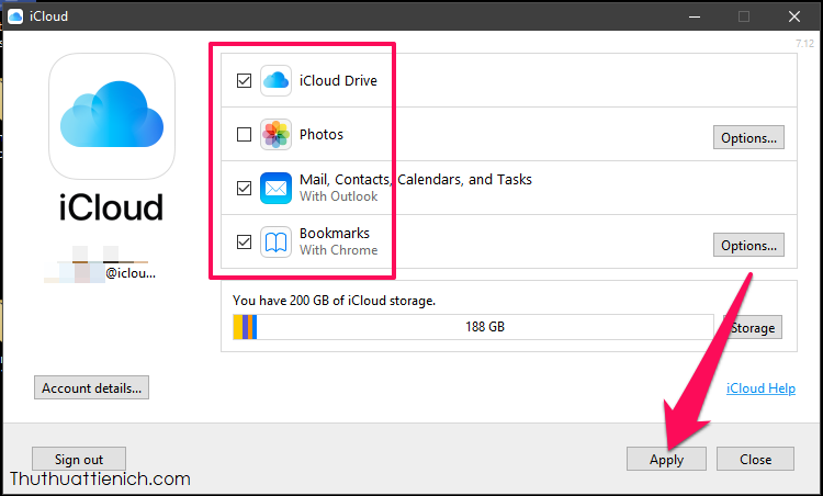 Chọn các dịch vụ sẽ đồng bộ giữa máy tính và iCloud