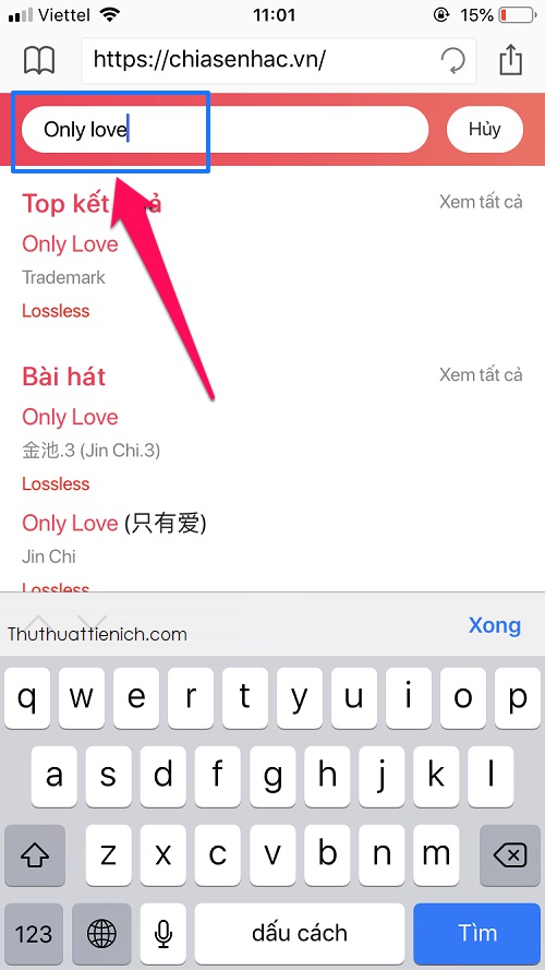 Tìm kiếm bài hát bạn muốn tải về iPhone