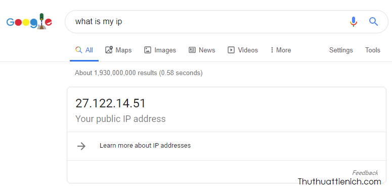 Check IP bằng Google
