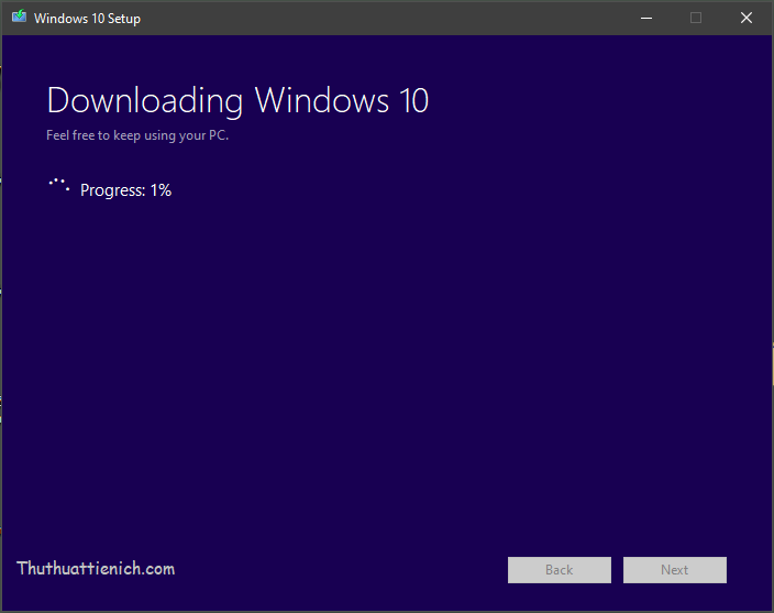 Bắt đầu quá trình tải về bộ cài Windows