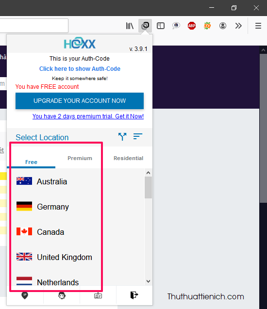 Giao diện Hoxx VPN Proxy