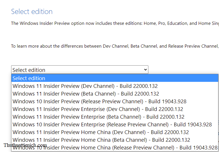 Chọn phiên bản Windows 11 Insider Preview
