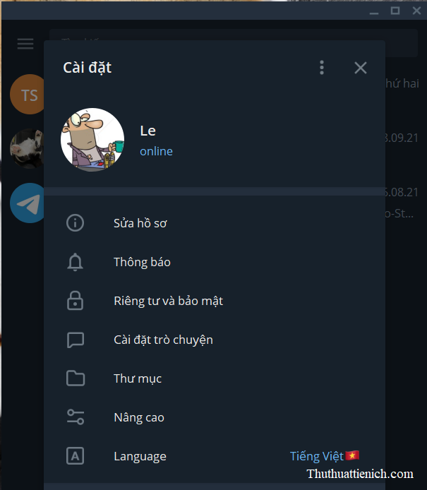 Lúc này Telegram sẽ khởi động lại và bạn sẽ thấy ngôn ngữ được chuyển qua tiếng Việt