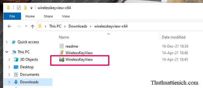 Mở thư mục vừa được giải nén chạy file WirelessKeyView.exe