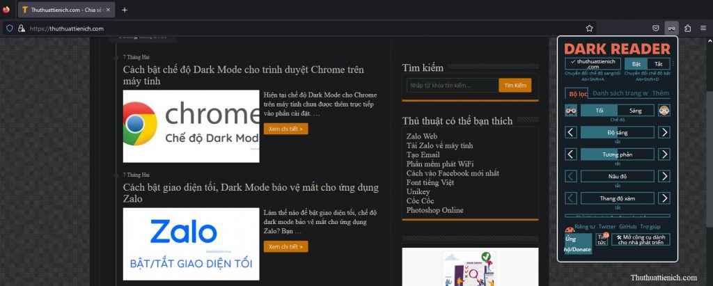 Demo chế độ Dark Mode cho mọi trang web trên Firefox