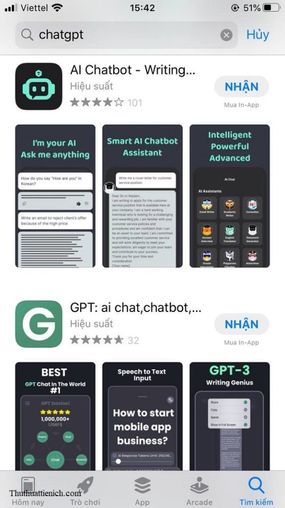 Có rất nhiều ứng dụng ChatGPT khi tìm kiếm với từ khóa ChatGPT